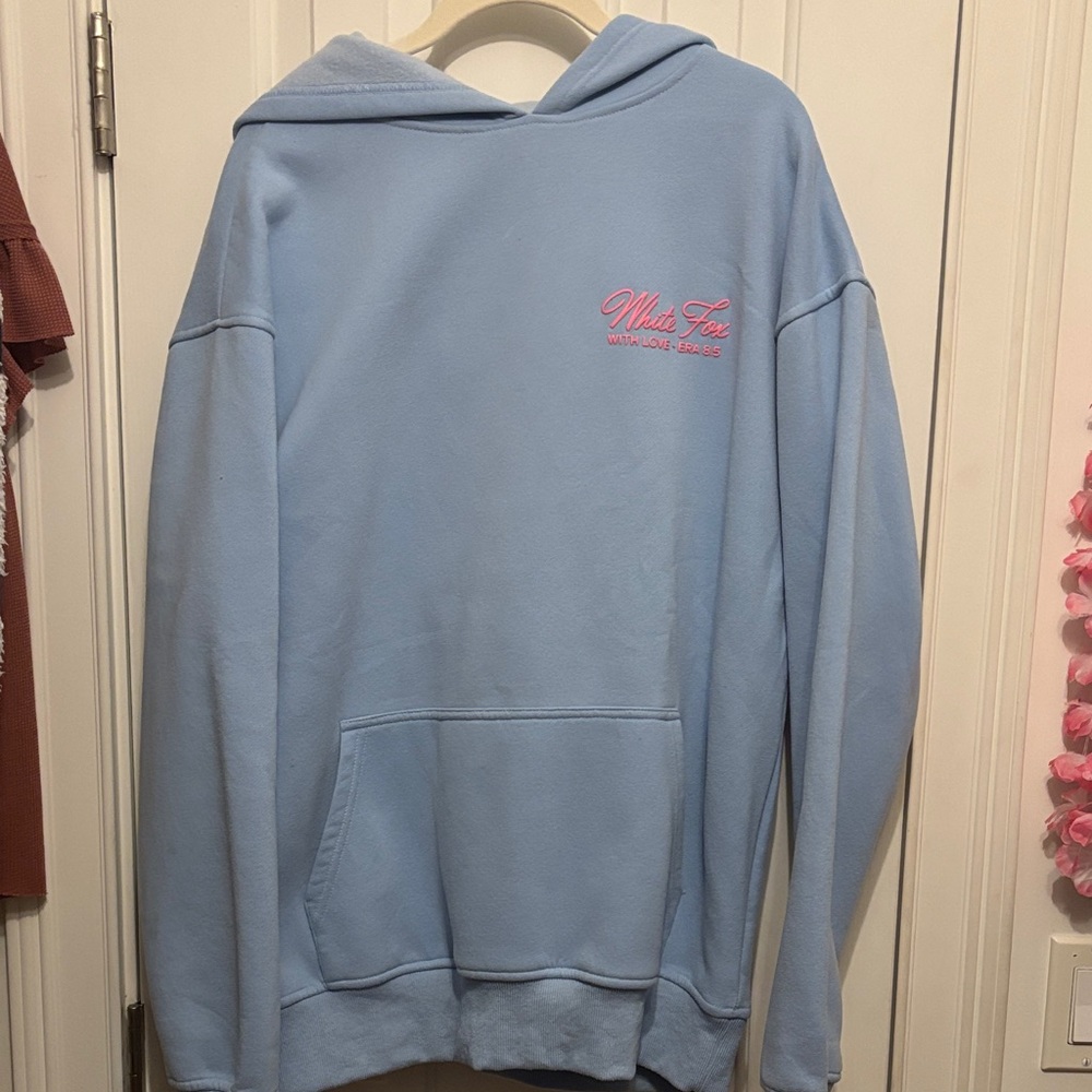 White Fox Boutique Sky Blue Hoodie with Pink